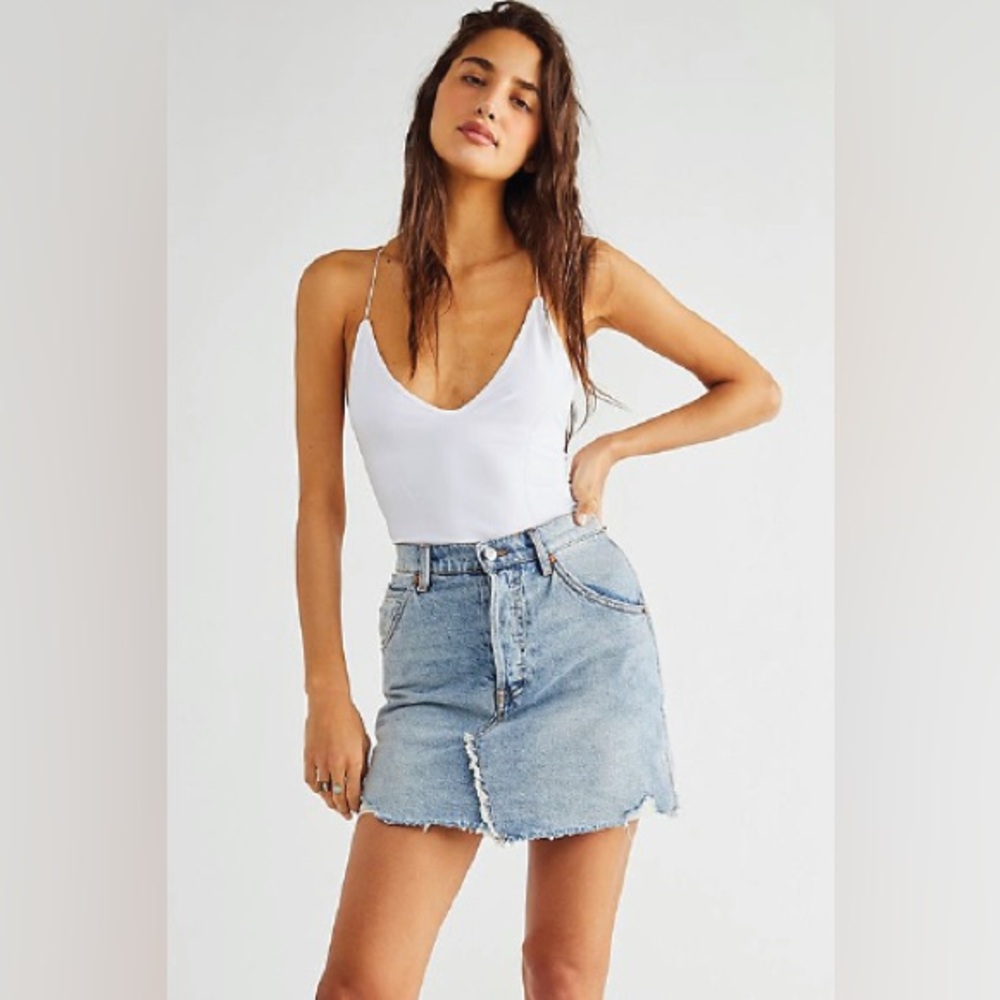 FREE PEOPLE We The Free Denim Brea Cutoff Skirt in Mile High Blue